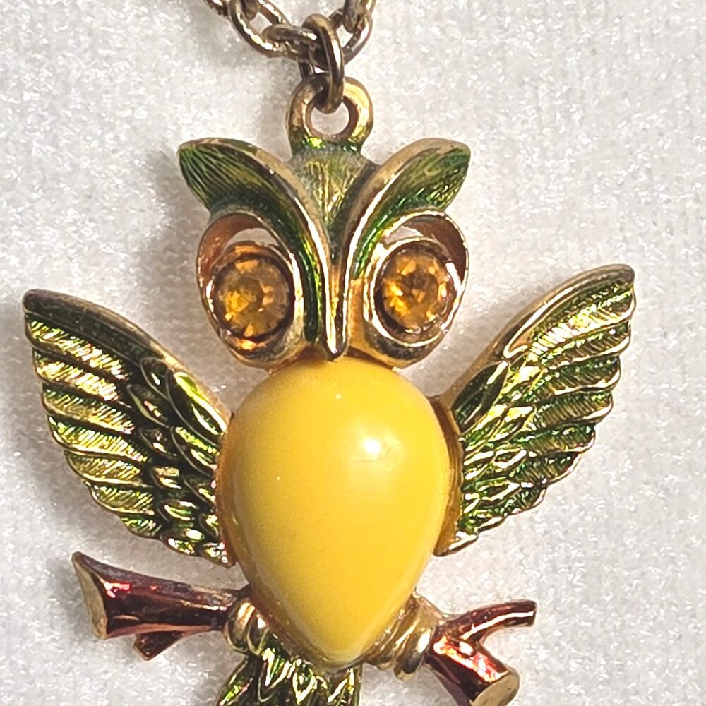 Vintage 60s Jelly Belly Owl Pendant - Retro Whimsical Owl Necklace - Mid-Century